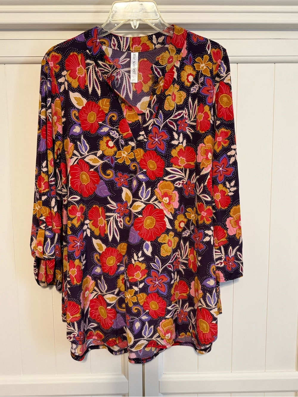 Dear Scarlet Women's Floral V-Neck Tunic Top - Purple Multi